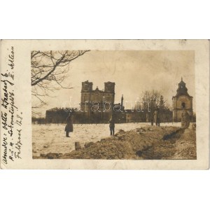 1915 Jedrzejow, Archiopactwo Cystersów / WWI military, soldiers in front of the abbey ruins. photo (EK) + K.u.k...