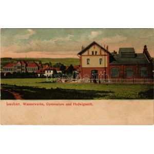 Luban, Lauban; Wasserwerke, Gymnasium und Hedwigsstift / vodárna, škola, klášter (EK)