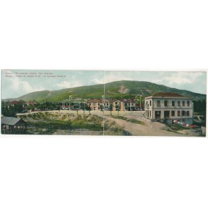 1914 Skopje, Üsküb; Station de chemin de fer. La montagne Boukovik / railway station. 2-tiled folding panoramacard ...