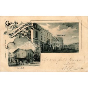 1898 (Vorläufer) Hünshoven-Geilenkirchen, Bahnhof, Hotel H. Harst / railway station, hotel. Art Nouveau, floral + ...