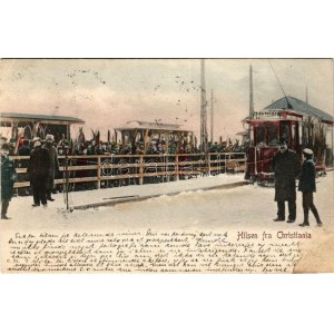 1903 Oslo, Christiania, Kristiania; winter sport field, skiers, tram (EK)