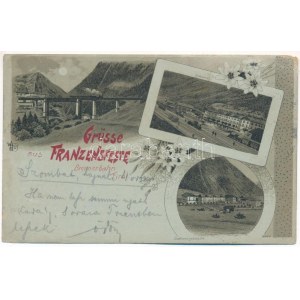 1899 (Vorläufer) Fortezza, Franzensfeste (Südtirol); Brennerbahn, Bahnhof, Stationsgebäude / stazione, locomotiva...