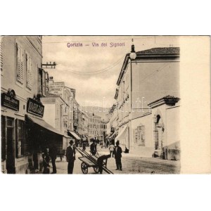 Gorizia, Görz, Gorica; Via dei Signori / street, shops of Konjedic & Zajec and J. Drufovka