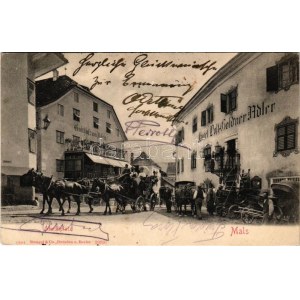 Malles Venosta, Mals (Südtirol); Marktplatz, Gasthof zum Bärn, Hotel Post Goldner Adler (EK)
