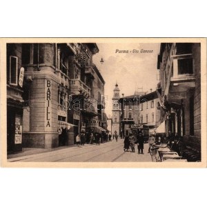 Parma, Via Cavour, Barilla / ulice, obchody, tramvaj