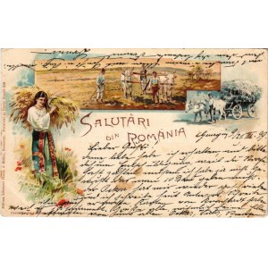 1899 (Vorläufer) Salutari din Romania, folklore. Storck & Müller Art Nouveau, litho (EK)