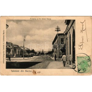 1905 Bacau, Bákó; Primaria cu Str. Jónita Sturza / town hall, street view. Editura Fotografia Centrala E. Goldstein (EK...