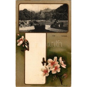 Celje, Cilli; Stadtpark / park, Sempronia Antinicotin advertisement on the backside. Fritz Rasch Art Nouveau, floral...