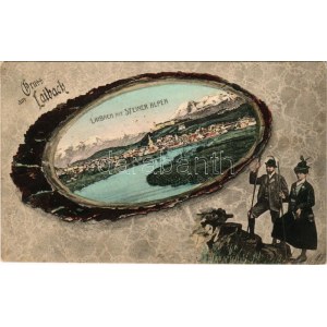 1907 Ljubljana, Laibach; Steiner Alpen. Gruss aus / Art Nouveau montage