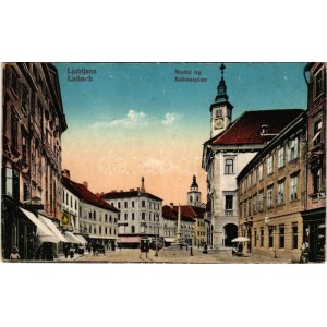 1916 Lubiana, Laibach; Mestni trg / rathausplatz / municipio, tram (fl)