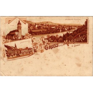 Maribor, Marburg a. Drau; Dom, Hauptplatz / church, main square. Louis Glaser Art Nouveau, floral, litho (fl...