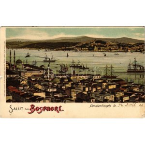 1900 Constantinople, Istanbul; Salut du Bosphore. Emil Pinkau & Cie / Bosphorus. Art Nouveau, litho (tear...