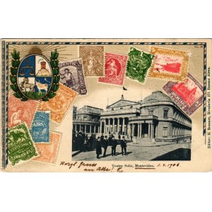 1906 Montevideo, Teatro Solis / theatre. Editor R. Rosauer Art Nouveau embossed litho with stamps and coat of arms (Rb...