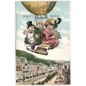 Knofel - Ankunft in Karlsbad. Heliocolorkarte von Ottmar Zieher / Jewish greeting from Karlovy Vary, Judaica (EK...