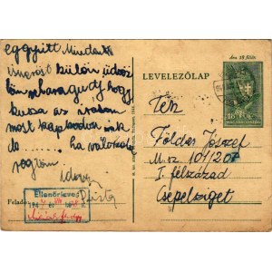 1944 Földes József zsidó KMSZ (közérdekű munkaszolgálatos) tábori posta 101/207. I. félszázad, küldött levél Judaika ...