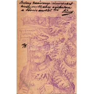 1915 Weihnacht Gruss / Kézzel rajzolt Tábori Postai Levelezőlap / WWI K.u.k. (Austro-Hungarian) military hand...