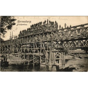 1916 Korneuburg, K.u.k. Eisenbahn Brückenbau / Cs. és kir. vasúti ezred hídépítés közben / Austro...