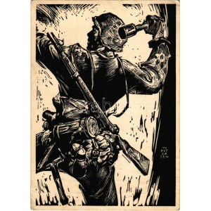 1941 Männer der Waffen SS Handgranatenwerfer. Küsten Verlag Feldpost, Holzschnitt ...