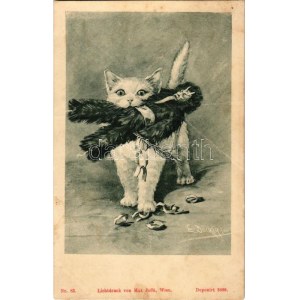 Krampusz és macska / Krampus with cat. Max Jaffé Nr. 83. (fa)