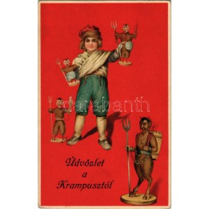 Üdvözlet a Krampusztól! dombornyomott / Krampus greeting, embossed litho
