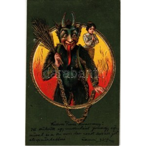 1906 Krampusz dombornyomott / Krampus greeting embosovaná litografia (fl)