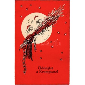 1931 Üdvözlet a Krampusztól! Hold / Krampus greeting with the moon. Erika