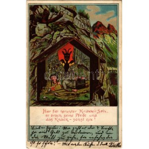 1903 Hier fiel herunter Kraxler Stix, er brach seine Pfeife und das Knack - sonst nix! / Bizarr krampuszos lap ...