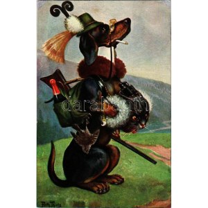 1909 Vadász tacskó úr / Mr. Hunter dachshund dog. T.S.N. Serie 946. s: Arthur Thiele (EB)