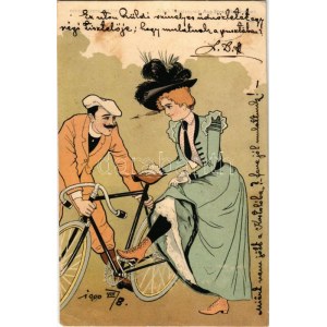 1900 Szerelmes kerékpárosok / Bicycle love. Künstlerkarte No. 213. Graph. Kunstanstalt Aug. Strasilla, Troppau...