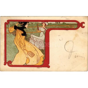 1899 (Vorläufer) Tenisz / Tennis. Dietrich & Co Bruxelles Art Nouveau litho s: Victor Mignot (EB)