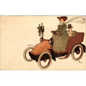 Hölgy autóban / Lady in automobile. Stengel & Co. litho s: Alexander Popini (fl)