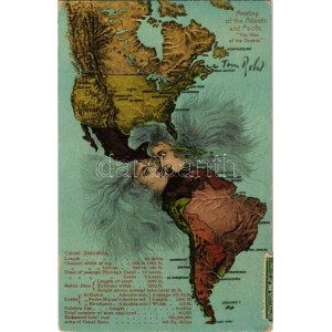 1925 Meeting of the Atlantic and Pacific The Kiss of the Oceans, Canal Statistics - embossed map / Észak- és Dél...