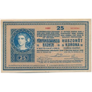 1918. 25K 1004 2mm, hullámos hátlappal T:F kis folt és szakadás, egyébként erős papír / Hungary 1918. 25 Korona 1004...