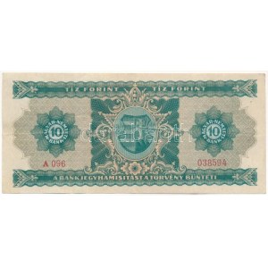 1946. 10Ft A 096 038594 T:F erős papír, tűzőgép-lyukak / Hungary 1946. 10 Forint A 096 038594 C:F strong paper...