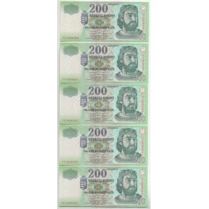 1998. 200Ft (5x) sorszámkövetők FE 4426420 - FE 4426424 T:UNC / Hungary 1998. 200 Forint (5x) consecutive serials ...