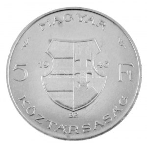 1946. 5Ft Ag Vastag Kossuth T:AU, kis ph, apró karc / Hungary 1946. 5 Forint Ag Thick Kossuth C:AU small edge error...