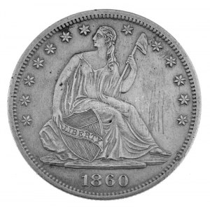 Amerikai Egyesült Államok 1860S 1/2$ Ag Seated Liberty San Francisco (12,42g) T:XF karcok / USA 1860S 1/2 Dollar Ag ...