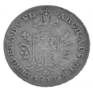 Osztrák Németalföld 1753. 1/2D Ag Mária Terézia, kéz verdejel Antwerpen verd (16,59g) T:XF,VF ph., patina ...