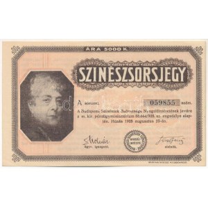 Budapest 1925. A Budapesti Színészek Szövetsége Nyugdíjintézetének javára színészsorsjegy 5000K értékben, A 059855...