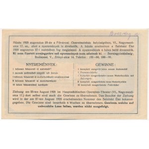 Budapest 1925. A Budapesti Színészek Szövetsége Nyugdíjintézetének javára színészsorsjegy 5000K értékben, A 059855...
