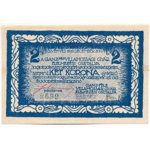 Budapest 1919. 1K Ganz-féle Villamossági Gyár T:AU tűlyukak, ragasztónyom / Hungary / Budapest 1919. 1 Korona ...