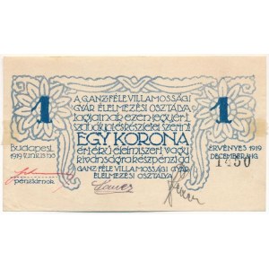 Budapest 1919. 1K Ganz-féle Villamossági Gyár T:XF ragasztónyom / Hungary / Budapest 1919. 1 Korona ...