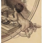 Franz von Bayros (1866-1924): Szecessziós allegorikus jelenet múzsával. Tus, papír. Jelezve középen jobbra lent...