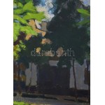 Prohászka József (1886-1964): Kecskeméti utcarészlet, 1956. Olaj, vászon. Jelzett. Hátoldalán alföldi tanya vázlattal...