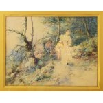 Neogrády Antal (1861-1942): Sétáló hölgy napernyővel, 1893. Akvarell, papír, jelezve jobbra lent (Neogrády A 893)...