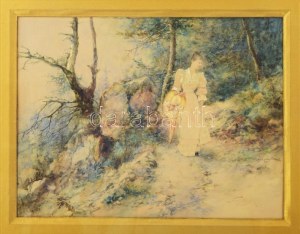 Neogrády Antal (1861-1942): Sétáló hölgy napernyővel, 1893. Akvarell, papír, jelezve jobbra lent (Neogrády A 893)...