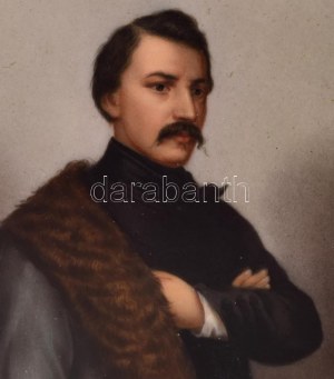 Johann Zacharias Quast (1814-1891): Előkelő nemes úr portréja, 1861. Festett porcelán. Jelzett a hátoldalán: Joh...