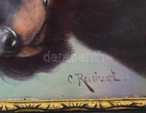 Carl Reichert (1836-1918): Kutyaportré. Olaj, fatábla, jelezve balra lent...