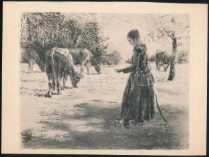 Max Liebermann (1847-1935). A legelőn (Auf der Weide). Rézkarc, papír, jelzés nélkül, 18×23 cm / etching on paper...
