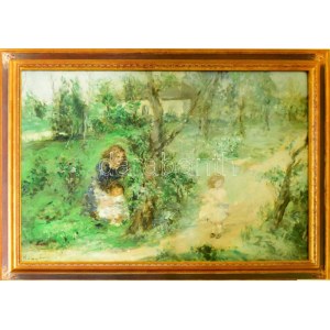 Náray Aurél (1883-1948): Bujócska (játszó gyerekek). Olaj, vászon. Jelezve balra fent...